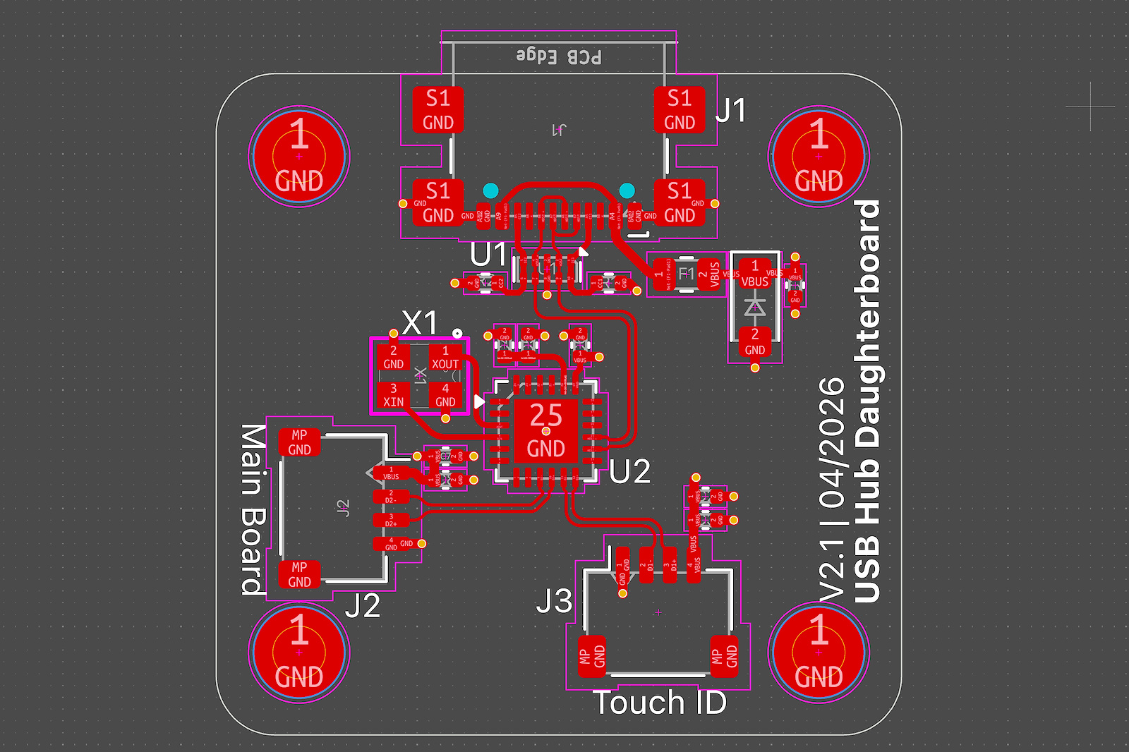 USB Hub daughterboard — PCB layout